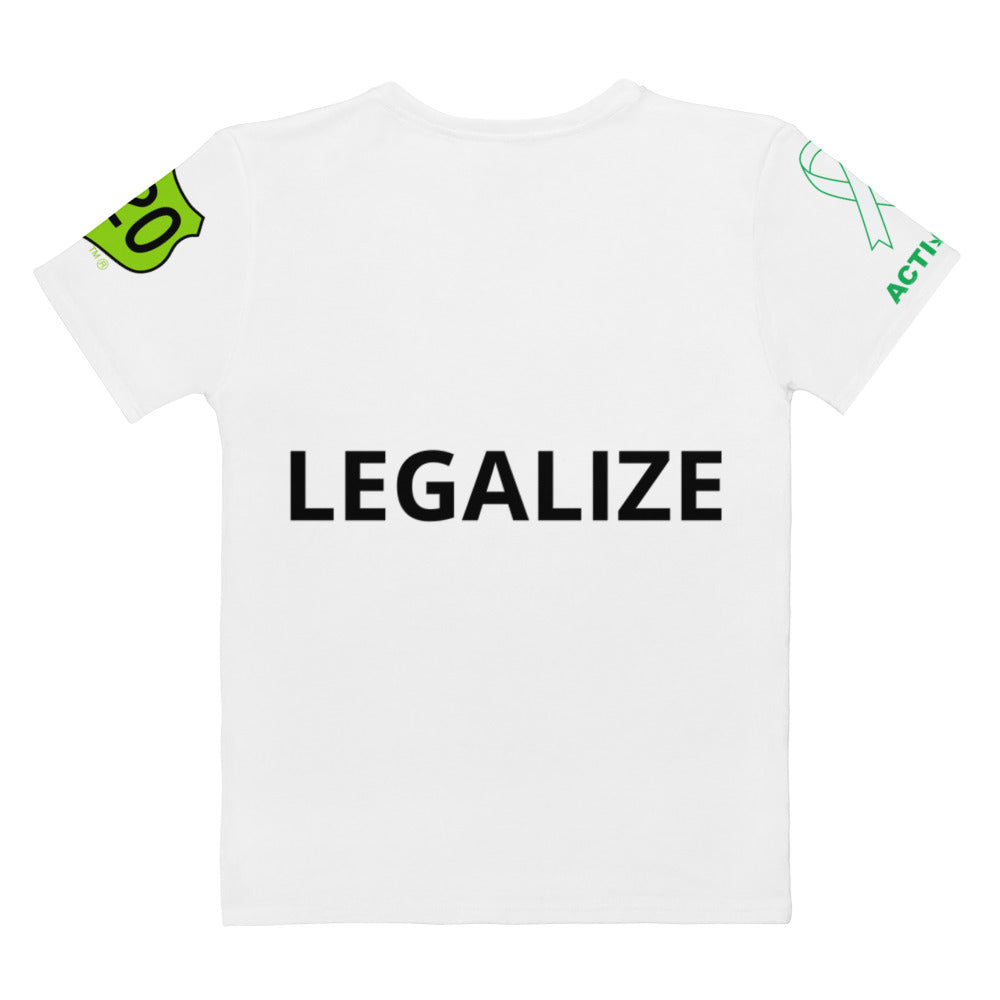 Activist420 Line - (OPEN YOUR EYES LEGALIZE) Women's T-Shirt (Black Writing)