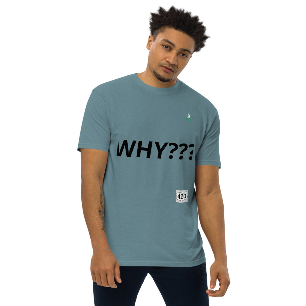 Activist420 Line - THE QUESTION COLLECTION  (WHY???) Men’s Premium Heavyweight Tee (Black Writing)