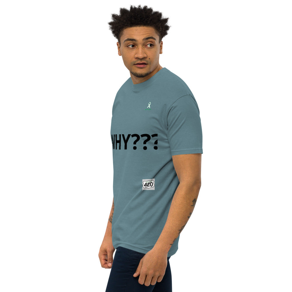 Activist420 Line - THE QUESTION COLLECTION  (WHY???) Men’s Premium Heavyweight Tee (Black Writing)