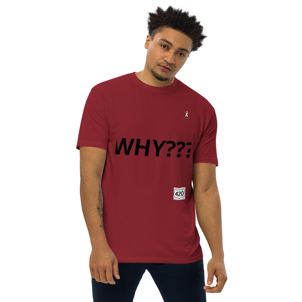 Activist420 Line - THE QUESTION COLLECTION  (WHY???) Men’s Premium Heavyweight Tee (Black Writing)