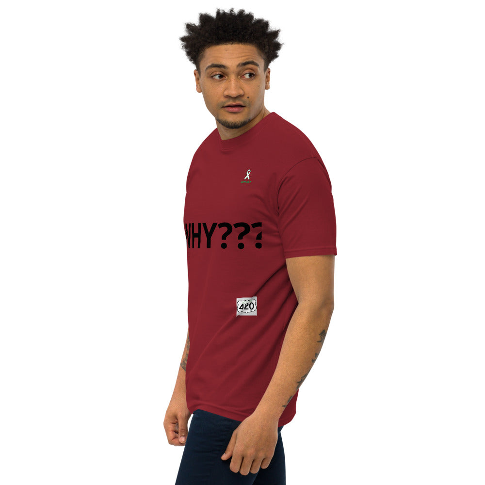 Activist420 Line - THE QUESTION COLLECTION  (WHY???) Men’s Premium Heavyweight Tee (Black Writing)