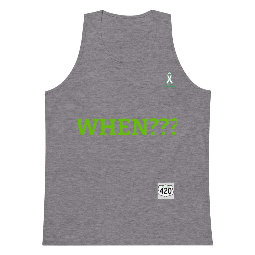 Activist420 Line - THE QUESTION COLLECTION (WHEN WILL PROHIBITION END?) Men’s Premium Tank Top