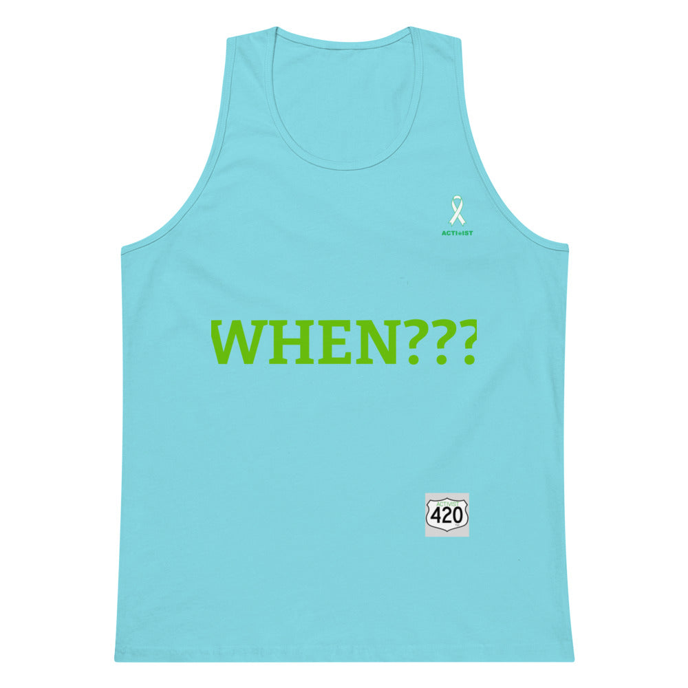 Activist420 Line - THE QUESTION COLLECTION (WHEN WILL PROHIBITION END?) Men’s Premium Tank Top