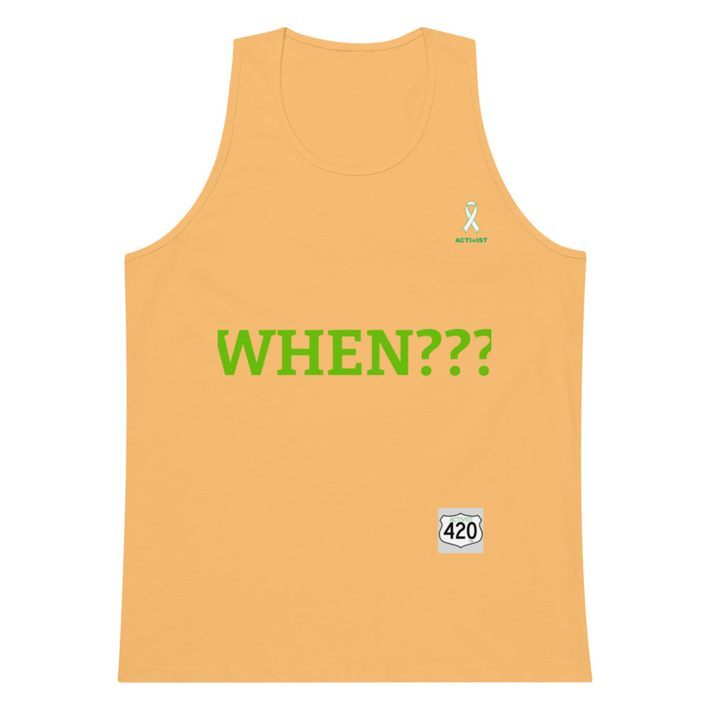 Activist420 Line - THE QUESTION COLLECTION (WHEN WILL PROHIBITION END?) Men’s Premium Tank Top